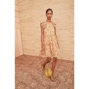 Ulla Johnson Adele Mini Dress Ruffle Sleeves in Meadow Orange/Yellow Size 0/XS